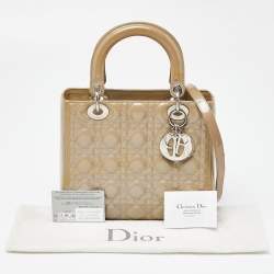Pre Owned Dior Beige Cannage Patent Leather Medium Lady Dior Tote