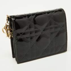 Pre Owned Dior Black Cannage Patent Leather Lady Dior Flap Wallet