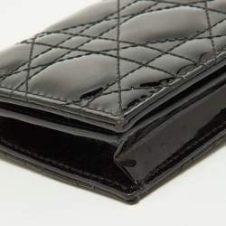 Pre Owned Dior Black Cannage Patent Leather Lady Dior Flap Wallet