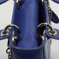 Pre Owned Dior Blue Python Mini Lady Dior Tote