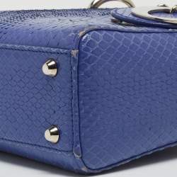 Pre Owned Dior Blue Python Mini Lady Dior Tote