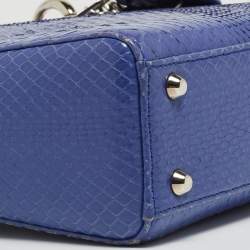 Pre Owned Dior Blue Python Mini Lady Dior Tote