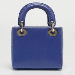 Pre Owned Dior Blue Python Mini Lady Dior Tote