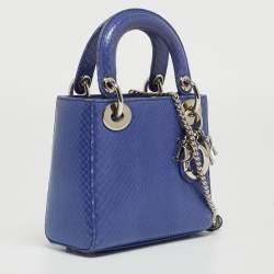 Pre Owned Dior Blue Python Mini Lady Dior Tote