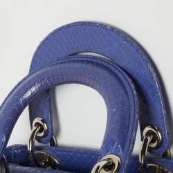 Pre Owned Dior Blue Python Mini Lady Dior Tote