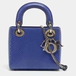 Pre Owned Dior Blue Python Mini Lady Dior Tote