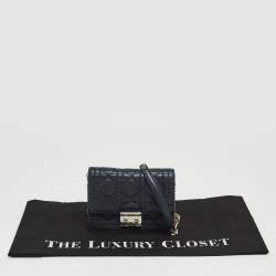Pre Owned Dior Navy Blue Shimmer Cannage Leather Mini Miss Dior Bag