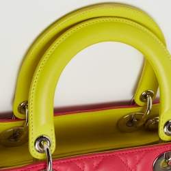 Pre Owned Dior Tri Color Leather Medium Lady Dior Tote Bag
