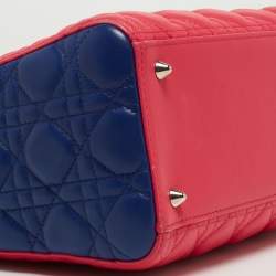 Pre Owned Dior Tri Color Leather Medium Lady Dior Tote Bag