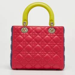 Pre Owned Dior Tri Color Leather Medium Lady Dior Tote Bag