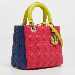 Pre Owned Dior Tri Color Leather Medium Lady Dior Tote Bag