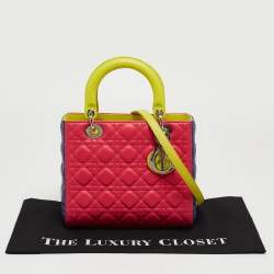 Pre Owned Dior Tri Color Leather Medium Lady Dior Tote Bag