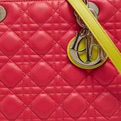 Pre Owned Dior Tri Color Leather Medium Lady Dior Tote Bag