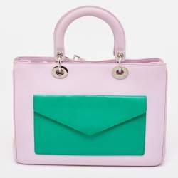 Pre Owned Dior Lilac/Black Leather Large Diorissimo Pocket Tote