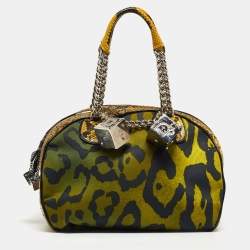 Pre Owned Dior Multicolor Animal Print Canvas And Python Gambler Dice Bowling Bag