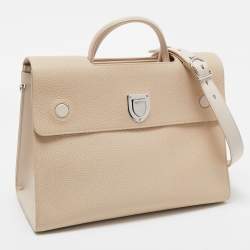 Pre Owned Dior Two Tone Beige Leather Large Diorever Top Handle Bag