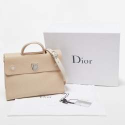 Pre Owned Dior Two Tone Beige Leather Large Diorever Top Handle Bag