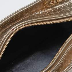 Pre Owned Dior Gold Micro Cannage Patent Leather Medium Lady Dior Tote