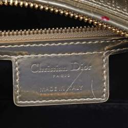 Pre Owned Dior Gold Micro Cannage Patent Leather Medium Lady Dior Tote