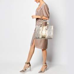 Pre Owned Dior Gold/Beige Python Large Lady Dior Tote