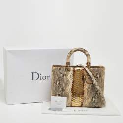 Pre Owned Dior Gold/Beige Python Large Lady Dior Tote