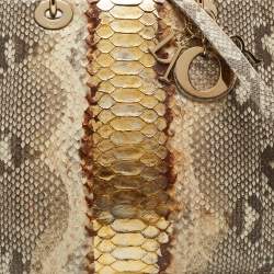 Pre Owned Dior Gold/Beige Python Large Lady Dior Tote