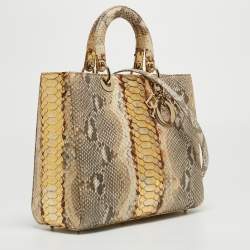 Pre Owned Dior Gold/Beige Python Large Lady Dior Tote