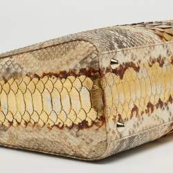 Pre Owned Dior Gold/Beige Python Large Lady Dior Tote