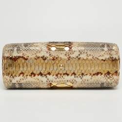 Pre Owned Dior Gold/Beige Python Large Lady Dior Tote