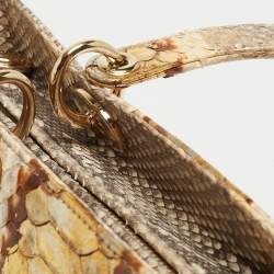 Pre Owned Dior Gold/Beige Python Large Lady Dior Tote