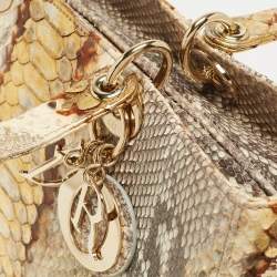 Pre Owned Dior Gold/Beige Python Large Lady Dior Tote