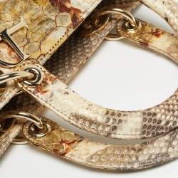 Pre Owned Dior Gold/Beige Python Large Lady Dior Tote