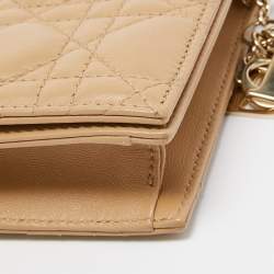 Pre Owned Dior Beige Cannage Quilted Leather Lady Dior Chain Clutch