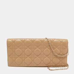 Pre Owned Dior Beige Cannage Quilted Leather Lady Dior Chain Clutch