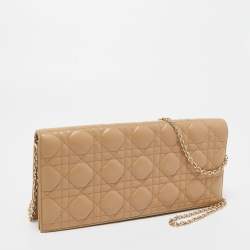 Pre Owned Dior Beige Cannage Quilted Leather Lady Dior Chain Clutch