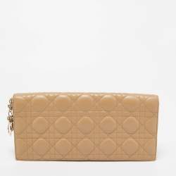 Pre Owned Dior Beige Cannage Quilted Leather Lady Dior Chain Clutch