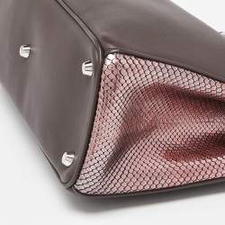 Pre Owned Dior Dark Burgundy/Pink Leather and Python Medium Diorissimo Tote