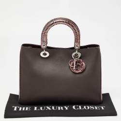 Pre Owned Dior Dark Burgundy/Pink Leather and Python Medium Diorissimo Tote