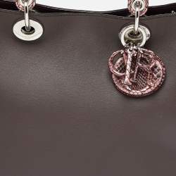 Pre Owned Dior Dark Burgundy/Pink Leather and Python Medium Diorissimo Tote
