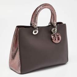 Pre Owned Dior Dark Burgundy/Pink Leather and Python Medium Diorissimo Tote