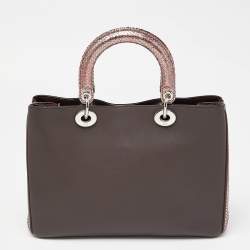 Pre Owned Dior Dark Burgundy/Pink Leather and Python Medium Diorissimo Tote