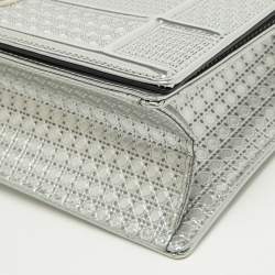 Pre Owned Dior Silver Microcannage Patent Leather Medium Diorama Flap Shoulder Bag