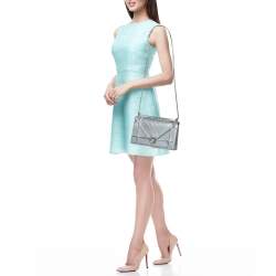 Pre Owned Dior Silver Microcannage Patent Leather Medium Diorama Flap Shoulder Bag