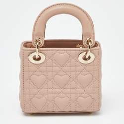 Dior Dusty Pink Cannage Leather Micro Lady Dior Heart Motif Bag