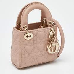 Dior Dusty Pink Cannage Leather Micro Lady Dior Heart Motif Bag