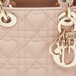 Dior Dusty Pink Cannage Leather Micro Lady Dior Heart Motif Bag