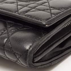 Dior Black Cannage Leather Lady Dior Wallet on Chain