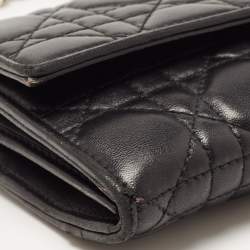 Dior Black Cannage Leather Lady Dior Wallet on Chain