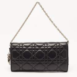 Dior Black Cannage Leather Lady Dior Wallet on Chain