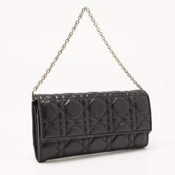 Dior Black Cannage Leather Lady Dior Wallet on Chain